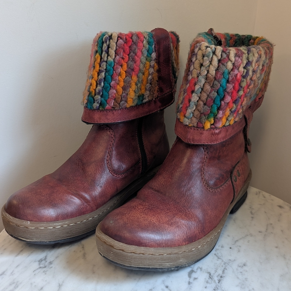Rieker Women's Multicolor Knit Fold Over Insulated Ankle Boots Size 36